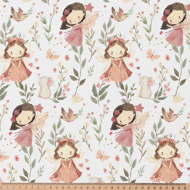 Printed Cotton MAIWENN White / Pink